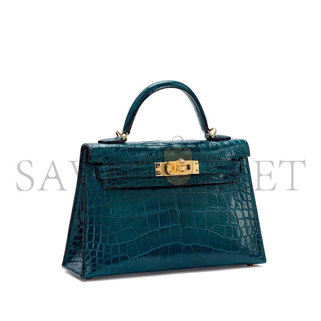 HERMÈS MASTER ORE SHINY ALLIGATOR MINI KELLY II GOLD HARDWARE (19*12*5.5cm)